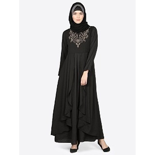 Designer Embroidered abaya- Black and Grey
